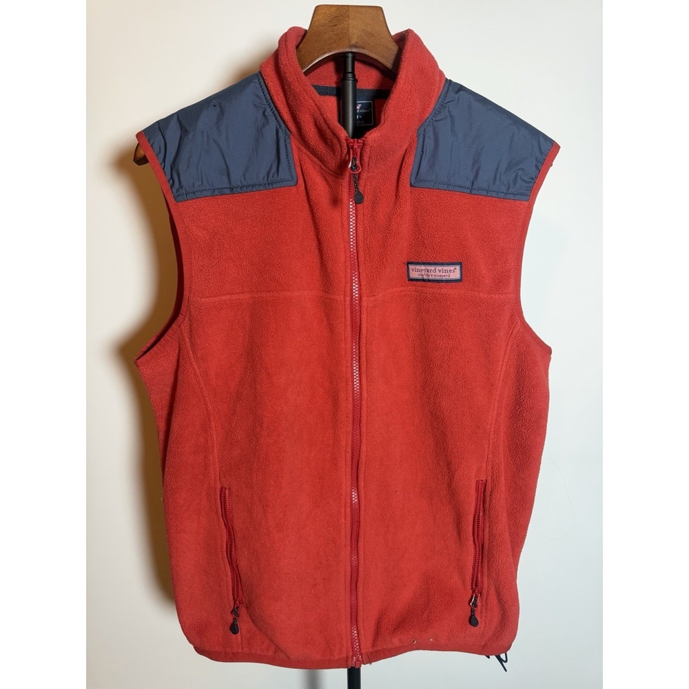 Vineyard Vines 'Shep' Mens Fleece Vest Coral Pink Red Full Zip Size Medium 08